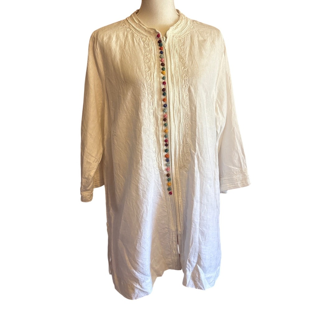 Soft Surroundings White Linen Tunic, M, relaxed luxury, boho, artisan, coastal